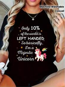 Left-Handers T-Shirt - Fun With Unicorn And Left-Handers Pride, Casual Short-Sleeve T-Shirt, Sizes S-XXL, Ideal As A Gift, Machine Washable Left-Handers Clothing, Casual Outfit - 黑色 - 查看 1