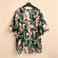 Summer Multi-Print Kimono Cover Up, Loose Vacation Open Front Swimsuit Cover - Printed Shawl 1101 - View 3