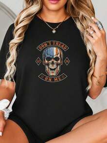 No me pises el cráneo Diseño americano Fl-ag, Impresión de arte gráfico patriótico, Estilo vintage angustiado con texto de 1776, Colores rojos, blancos y azules, Militar Fr.jpgRegalos personalizados: Camisetas para mujer con estilos modernos, hippies, casuales y minimalistas. Ropa masculina personalizada única, armarios cápsula, ropa básica/urbana para hombre. Regalos ideales para novios, familiares y amigos, adecuados para cumpleaños, vacaciones, colegio/competiciones, deportes/escalada, etc., también adecuados para la moda de otoño y actividades urbanas. Verano negro. - Negro - Ver 2