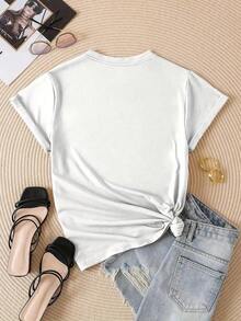 [Entrega Local]Playera Para Mujer Camiseta con Estampado de Letras y Tacones Altos Florales, Camiseta Casual de Manga Corta para Primavera y Verano, Ropa para Hombre y Mujer - Blanco - Ver 3
