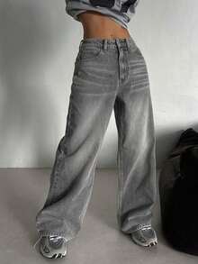 Pantalones vaqueros versátiles y casuales de mujer con bolsillos y estampado de leopardo, estilo Y2K - Gris Claro - Ver 4