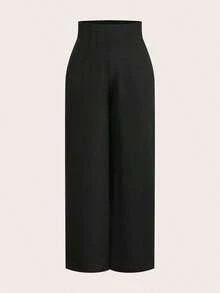 Pantalones anchos de cintura alta con textura, de estilo simple y casual, apropiados para la vuelta al cole y para uso diario - Negro 3 - Ver 6