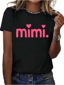 Camia Y2K Rosa con Estampado de Letras y Corazones MIMI - Top Negro de Manga Corta Oversize con Logotipo Rosa, Ropa Casual Suave para Uso Diario, Diseño Lindo que Imita la Marca para Fiestas y Uso Cotidiano, Transpirable y Cómoda. - Negro - Ver 1