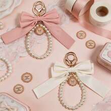 2pcs Bow Keychain, Cute Keychain, Wristlet Keychain, Ribbon Keychain Pearl Bag Charm Purse Handbags Backpack - Pink - View 3