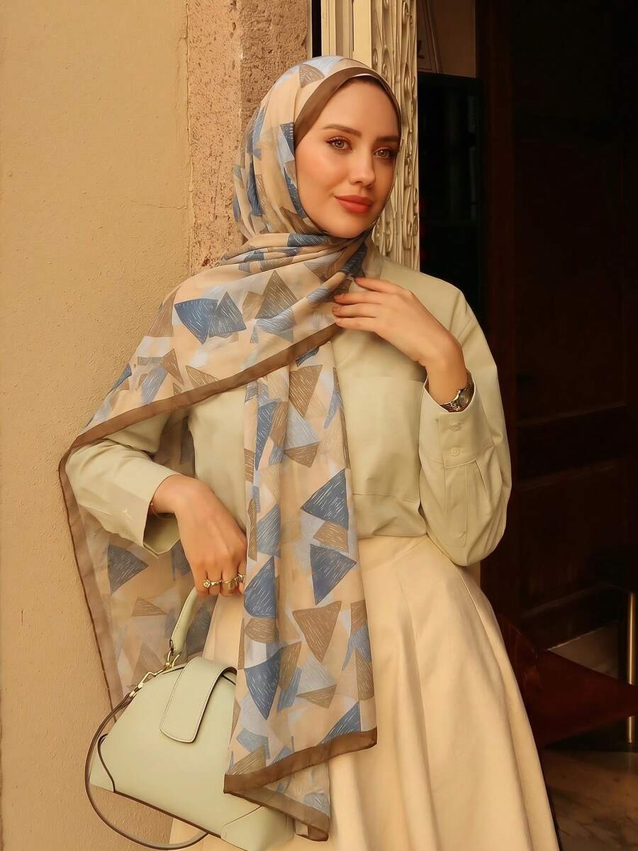 1件装女士波西米亚佩斯利印花围巾披肩,休闲优雅女士围巾配饰,防风披肩,适合日常佩戴,情人节头巾搭配,阿巴雅长袍配饰,柔软头巾,连衣裙配饰 - 藍棕色 - 查看 1
