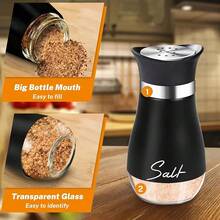 2Pcs Refillable Salt & Pepper Shakers Set - Stainless Steel & Glass Seasoning Dispensers With Labeled "Salt/Pepper" - Moisture-Proof, Elegant Kitchen Storage For Home, BBQ & Dining - Black - View 4