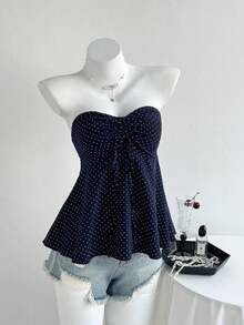 Top de tirantes con cintura ceñida y estampado de lunares, para primavera/verano - Azul marino - Ver 3