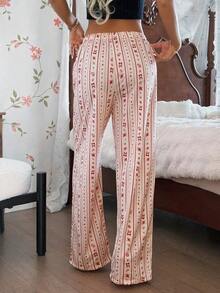 Pantalones de estar por casa rectos de cintura elástica con estampado de cuadros para mujer, para invierno - Multicolor - Ver 2
