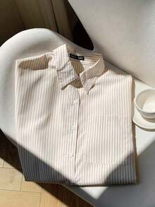 Camisa con estampado de rayas de hombros caídos - Albaricoque - Ver 4