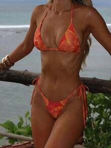 Conjunto de bikini de 2 piezas con estampado de lunares, traje de baño sexy para fiestas y festivales de música, atuendo de playa para vacaciones de mujer - Naranja - Ver 7