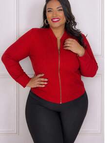 Casual Knit Fabric Zipper Plus Size Holiday Vacation Office Daily Winter - Đỏ - Xem 5