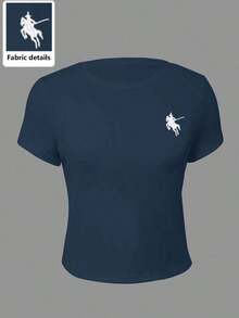 Camiseta de manga corta casual y versátil con estampado de caballero, para verano - Azul marino - Ver 3