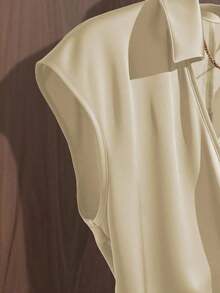 Camisa de mujer con estampado de flores silvestres, cuello, sin mangas, con lazo en la cintura - Albaricoque - Ver 5
