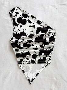 Blusa asimétrica del cuello para mujer para vacaciones de verano - Blanco y Negro - Ver 2