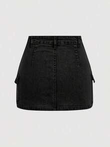 Minifalda casual cargo de mezclilla lavada para mujer - Negro 2 - Ver 2