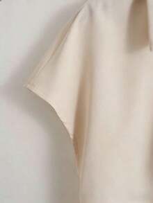Blusa holgada de manga corta con cuello en V y estampado de pañuelo, versátil y casual, adecuada para la oficina y el transporte en primavera/verano, color beige - Caqui 2 - Ver 4