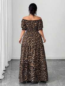 Vestido casual elegante de talla grande para mujer de primavera/verano, en azul sólido de aspecto de mezclilla con cintura fruncida y con abertura lateral - Marrón - Ver 2