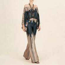 Off Shoulder Jumpsuit For Women, Multiple Colors Geometric Print Lantern Sleeve One Piece, Evening Party Glamorous Formal Outfit - Brown - View 12