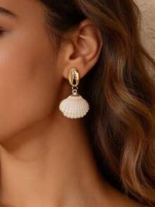 1 Pair Summer Bohemian Beach Vacation Style Metal Shell & Scallop Pendant Earrings (Random Size) - White - View 2