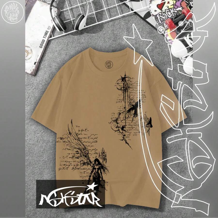 Premium 100% Cotton ASHSTAR "Gothic Witch" T-Shirt - 卡其色 - 查看 1