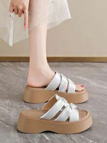 New Elegant Women's Sandals, Women's Summer Casual Sandals, Women's Thick Sole Sandals. Daily Wear Women's Shoes, Vacation Casual Beach Shoes - Silver - View 10