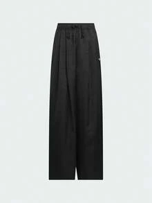 Adidas 女款多功能通勤休閒運動長褲，亮面垂墜面料 - 黑色 - 查看 1