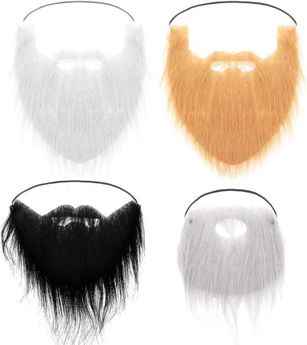 DIVINA VITAE 4 Pcs Fake Mustaches Funny Realistic Fake Beards Adjustable Costume Beard With Elastic Strap For Adults Halloween Costume Party Cosplay Facial Supplies (Black, Orange, White, Gray)