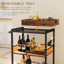 3 Tier Kitchen Cart, Rolling Bar Cart For Tea, Coffee, Liquor, And Drink Service With Removable Serving Detachable Server, Rustic Brown And Black - Rustic Brown and Black - View 3