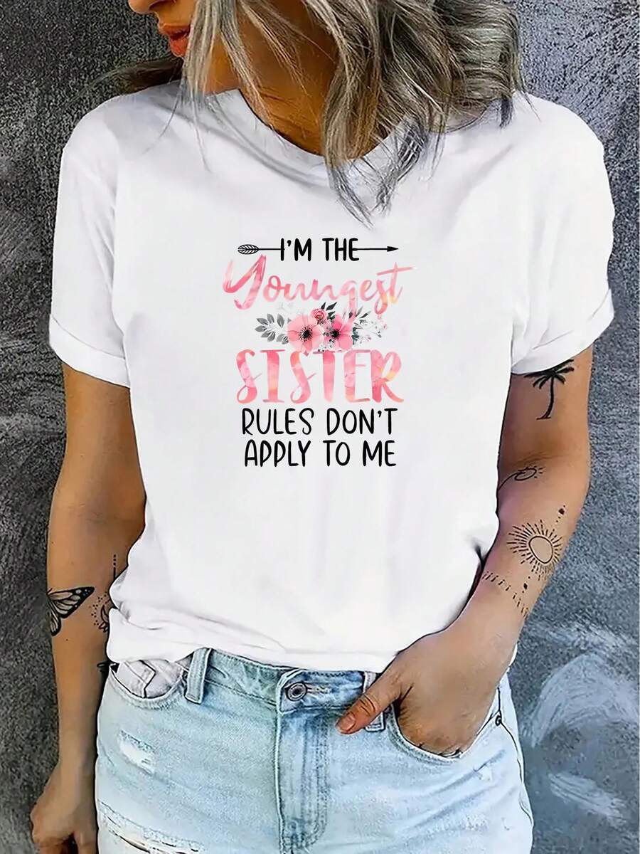 Camiseta Versátil Deportiva Casual para Mujer, 100% Algodón, con Estampado Floral Inglés, para Uso Diario Casual - Blanco - Ver 1