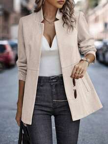 Clasi Chaqueta de lana para mujer de uso diario de unicolor y estilo sencillo - Albaricoque - Ver 3