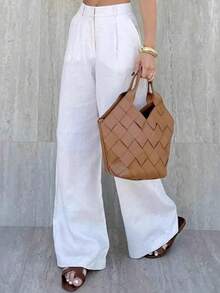 Pantalones de pierna ancha de mujer 2026 nueva llegada, tiro alto casuales y fashion, con diseño exclusivo y personalizado, elegantes para oficina versátiles - Blanco - Ver 7