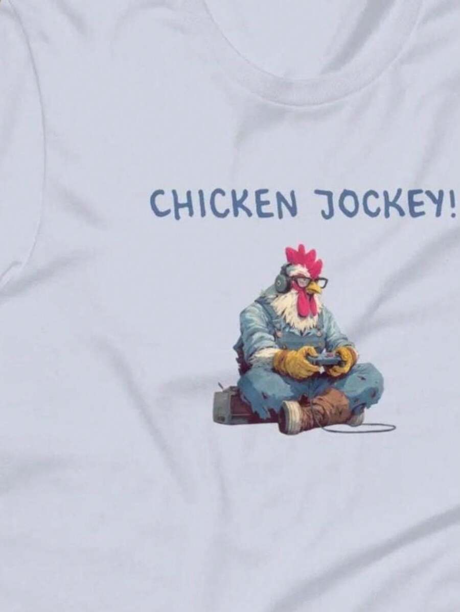 Camiseta divertida de pollo gamer, camiseta de pollo jockey gamer, camiseta de humor animal. Camiseta unisex de algodón puro de 220 g, peso ideal para todas las estaciones, adecuada tanto para hombres como para mujeres. Tejido duradero de alta calidad, suave al tacto y de larga duración. Parte superior transpirable. Adecuada para la primavera y el verano de las mujeres, vacaciones, Día de la Madre, Día de la Independencia. - Blanco - Ver 1