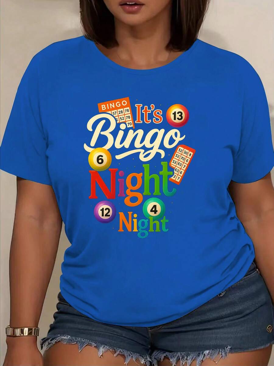 Women's Casual Short-Sleeved T-Shirt With A Round Neck And A Night Billiards Design. Regular Length, Ideal For Spring And Summer. Women's Clothing, Casual Short-Sleeved T-Shirt. Gift Idea. - 藍色 - 查看 1