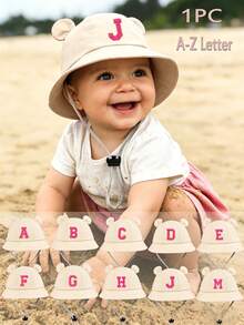 1 pieza Sombrero ajustable y transpirable para niños, con 26 letras personalizadas, color rosa, sombrero de cubo para protección solar en la playa, adecuado para actividades al aire libre, uso diario y como regalo de cumpleaños para niñas pequeñas y bebés - Beige 2 - Ver 1