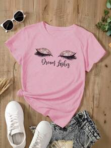 Camiseta oversize rosa de verano para mujer con frase "Love You Cherry Much" y cerezas Playera holgada de cuello redondo con diseño de texto estampado y cerezas - YH487-Rosa - Ver 2