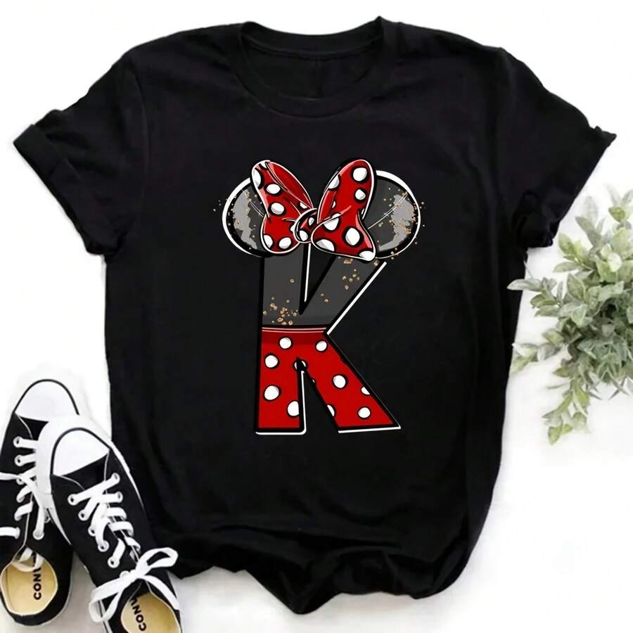 2024 Wo's Mouse Red Gold Grey Flash d Drawn A-Z Printed Wo's Cotton T- Y2k T , - Negro - Ver 1