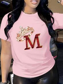 Carnaval, Día de la Madre, Día de San Valentín, moda femenina, letras, estampados, impresión direccional, sudadera de cuello redondo para primavera y otoño, camiseta de mujer - Negro - Ver 11