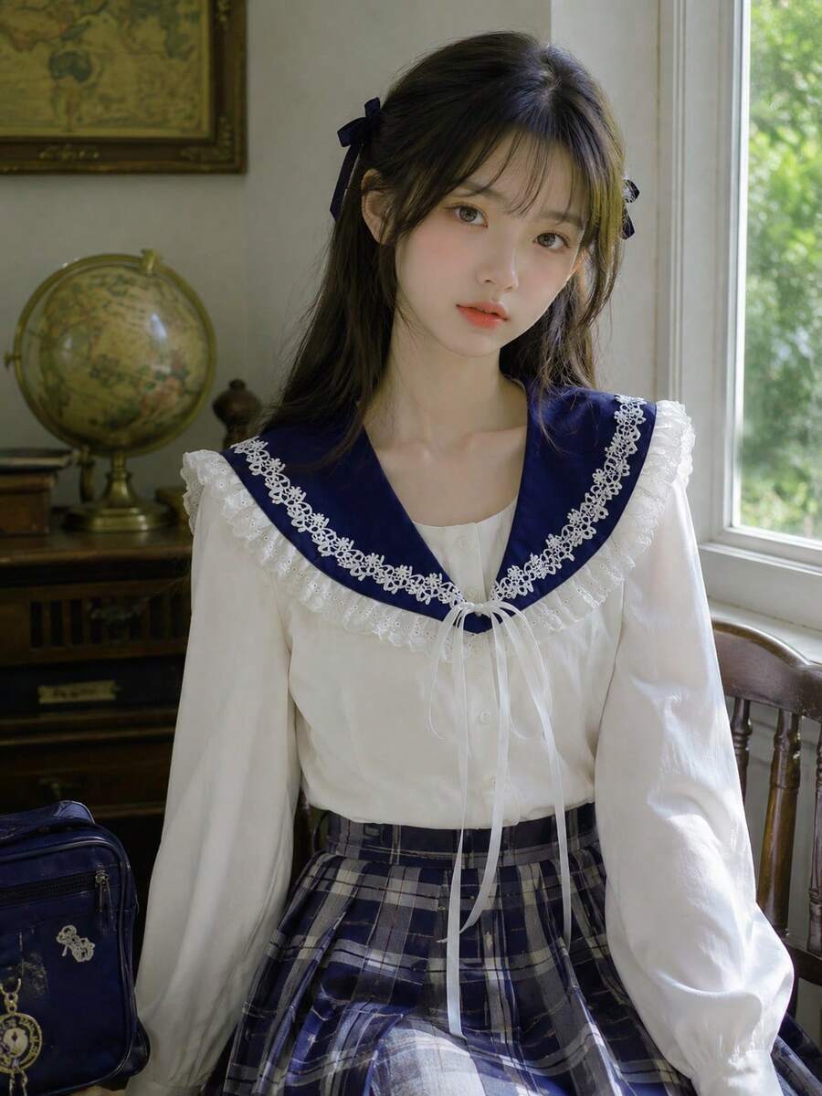 1件甜美藏蓝色蕾丝猫耳可拆卸项圈,独特猫耳设计,百搭,适合搭配连衣裙、吊带背心、T恤、毛衣,适合春、夏、秋、冬四季佩戴。 - 藏蓝色 - 查看 1