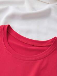 Antiguo. Camiseta de manga corta con cuello redondo MOGU AL'NEĆU, con estampado, estilo casual y sexy, adecuada para primavera, verano, otoño, uso diario, vacaciones, viajes, deportes, fitness, fiestas y turismo. Ajuste cómodo, tela confortable, lavable a máquina, perfecta como regalo para las vacaciones. - Rojo - Ver 6