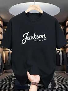 Black Jackson Guitars Logo Round Neck T-Shirt Casual Wear For Music Lovers And Guitar Enthusiasts Crew Neck Regular Fit All-Season Short Sleeve - màu đen - Xem 1