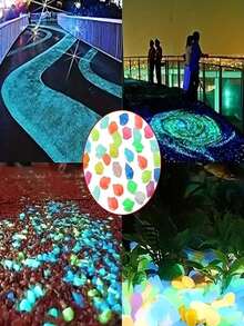 1000顆螢光發光石，花園配件微景觀魚缸裝飾，戶外露台草坪庭院套裝鵝卵石花瓶填充，螢光發光花園鵝卵石石塊，用於庭院與走道裝飾DIY裝飾發光石 - 多色 - 查看 4