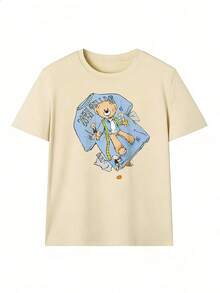 Cute And Youthful Short-Sleeve T-Shirt, Fashionable Short-Sleeve T-Shirt For Spring And Summer 2026, Made In Mexico, 180 Grams. Cartoon Print, Couple Design, Suitable For Indoor Or Outdoor Wear. Crew Neck, Unisex, Ideal For The Office And Leisure. One-Piece Pack. - APR-P631577SLNDXZGY492 - 查看 2