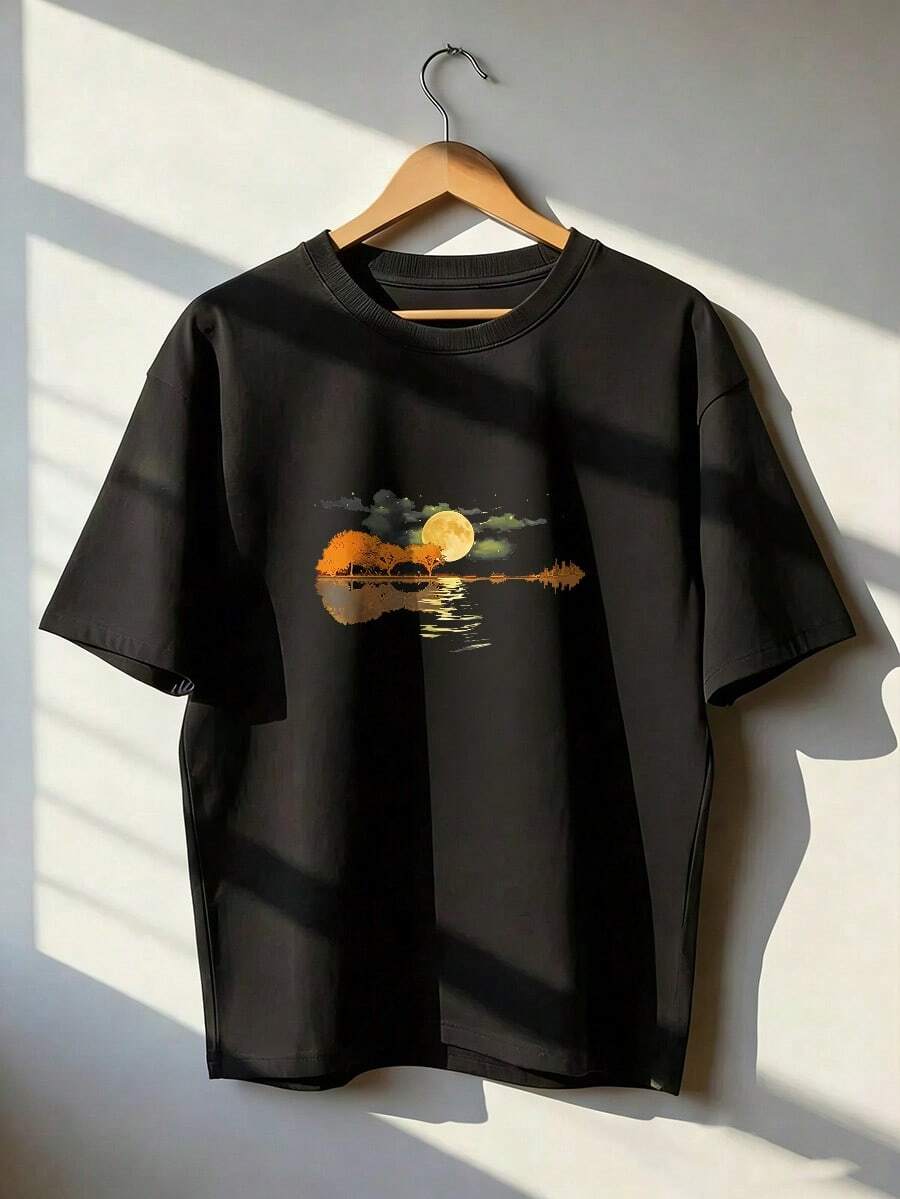 Short-Sleeve T-Shirt With Artistic And Musical Design, Fashionable Short-Sleeve T-Shirt For Spring And Summer 2026, Made In Mexico, 180 Grams. Cartoon Print, Couple Design, Suitable For Indoor Or Outdoor Wear. Crew Neck, Unisex, Ideal For Office And Leisure. One-Piece Pack. - BK-P631577SLNDXZGY470 - 查看 1