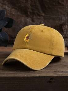 1pc Unisex Outdoor Casual Adjustable Baseball Cap With Sunflower Print - Yellow+Yellow - View 2
