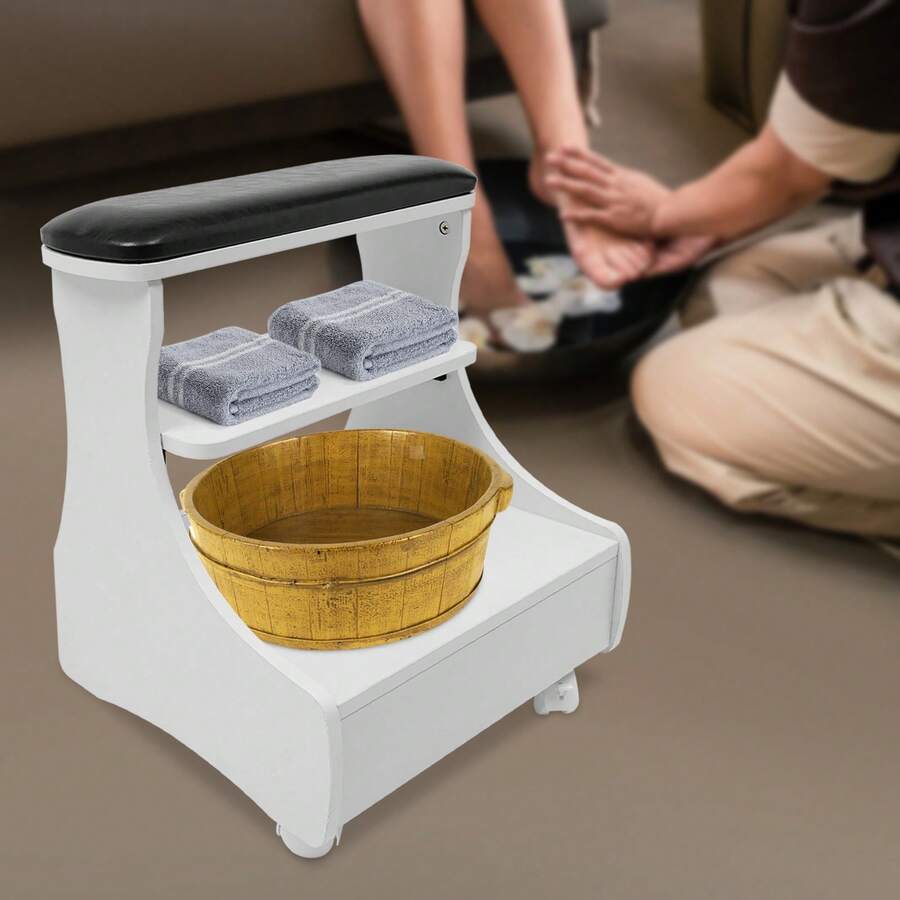 Mobile Beautician Foot Bath Spa Handcart (With Wheels), Foot Therapy Bench With Footrest, Beauty Salon Nail/Home Foot Massage Station, Foot Therapy Nail Massage Table, Salon Supplies - 白色 - 查看 1