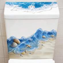 1pc Summer Beach Theme Toilet Sticker - Starfish & Shell Pattern Toilet Decoration Sticker, Self-Adhesive Toilet Tank & Lid Decor, Waterproof Bathroom Wall Decor - Multicolor - View 7