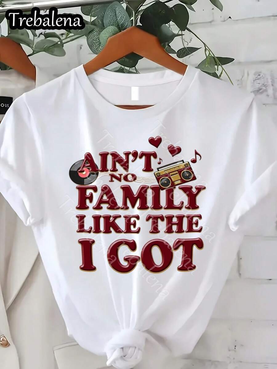 Talla Grande - Camiseta de Cuello Redondo Talla Grande con Letras Coloridas "No Hay Familia Como la Que Tengo" - Camiseta de Manga Corta Talla Grande - Top Casual de Moda para Verano y Primavera - Ropa de Mujer para el Día de la Madre/Día de los Caídos/Juneteenth 0XL-4XL - Blanco6 - Ver 1