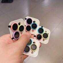 9 piezas Película protectora de lente de cámara multicolor, adecuada para iPhone 11-17 Pro Max y otros modelos, con protección de vidrio templado, diseño de color dopamina, combinación personalizable, protector de lente de cámara trasera - 3 azules + 3 rosas + 3 morados - Ver 6