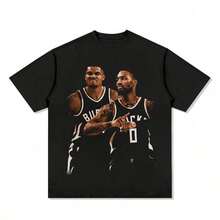 Camiseta de mujer con estampado de la estrella del baloncesto estadounidense Milwaukee Lillard, camiseta de algodón deportiva, holgada, de manga corta, para verano, para hombre y mujer. Cómoda y ligera. - Negro - Ver 7