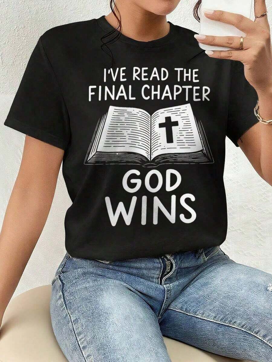 ofertas y liquidacionesPlayera Para Mujer,Camisa Gráfica, Playera Diaria, Regalo - Camiseta con Mensaje Cristiano Inspirador para Mujer de Cuello Redondo Informalplayera de hombretops sudaderas para mujer Y2k Camiseta Camisa De - Negro - Ver 1